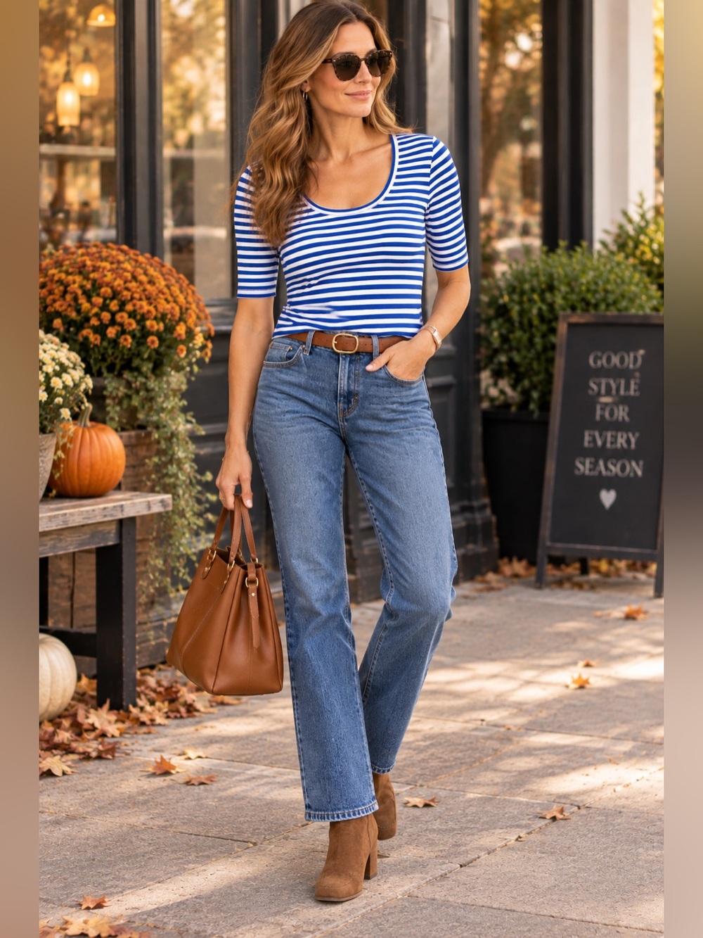 Banana Republic Blue White Striped Scoop Neck Top Fall Classic Chic